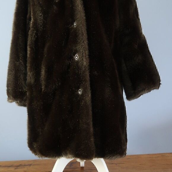 ROYAL MINKE BY HILLMOOR VINTAGE 50'S/60'S BROWN MIDI FAUX FUR COAT SIZE MEDIUM - Picture 8 of 12